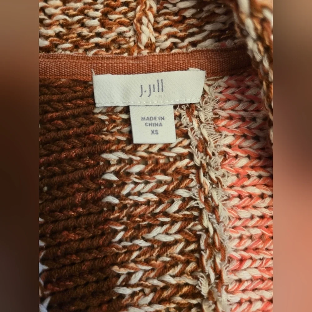 Women's J.Jill Pink & Brown Striped Boho Cardigan Sz Xs - Picture 4 of 4